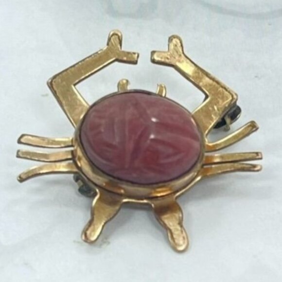 Wren Jewelry - Vintage WRE Gold Filled Crab Scarab Pin Brooch